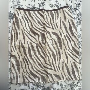 Loft Zebra Animal Print Lined Skirt in Brown and Cream Knee Length Size 8